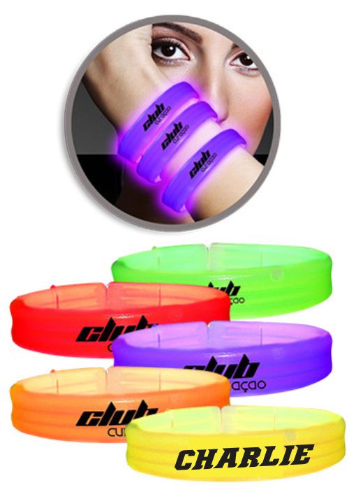 Custom Printed 9 in. Deluxe Triple Wide Light Up Glow Bracelets- Printed 1 Color 1